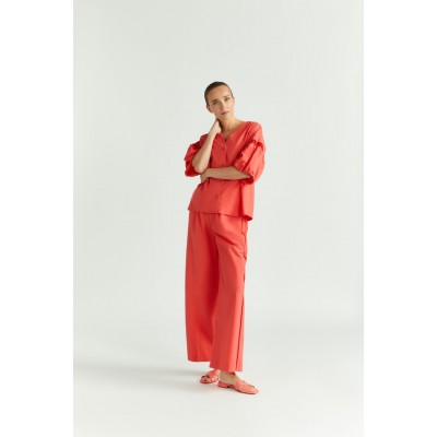 Xandres - Pali Losse broek rode katoen elastische tailleband.
